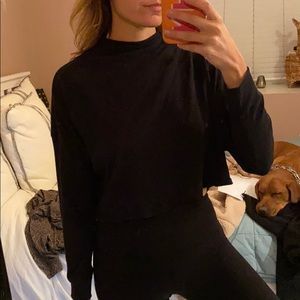 Cropped Funnel Neck Sweatshirt in True Black